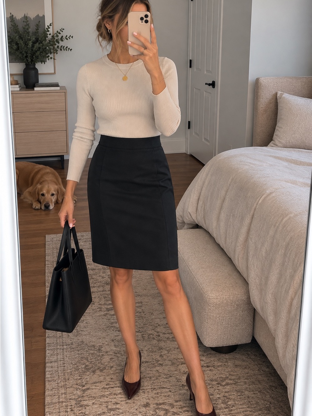 Merona Black Cotton Sateen Pencil Skirt